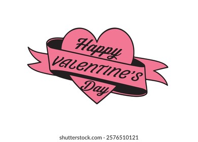 Happy Valentine's Day greeting, romantic sticker. Typography Template Vector Design. Valentine's Day sticker, Banner, wallpaper, heart,  elements background—isolated illustration poster 14 February. 