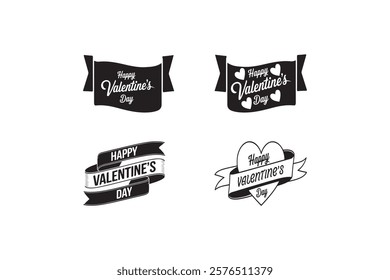 Happy Valentine's Day greeting, romantic sticker. Typography set Vector Design. Valentine's Day sticker, Banner, wallpaper, heart,  elements background—isolated illustration poster 14 February. 