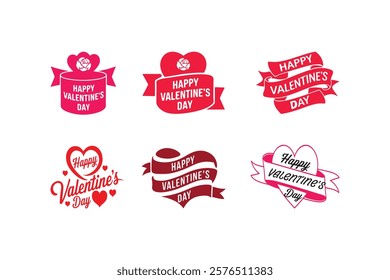 Happy Valentine's Day greeting, romantic sticker. Typography set Vector Design. Valentine's Day sticker, Banner, wallpaper, heart,  elements background—isolated illustration poster 14 February. 