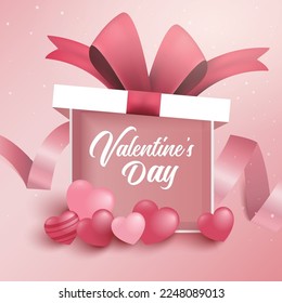 Happy Valentine's Day greeting sale banner with gift box.Suitable for Mother's Day and woman Day and wedding invitation.	