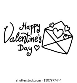 Happy Valentines Day. Greetings card Drawn by Hand with Letter and hearts coming out of it isolated on background - Vector Illustration EPS