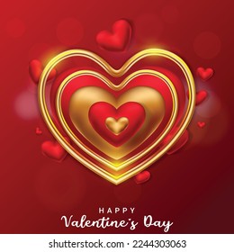 Happy valentines day greetings card with gold heart vector design