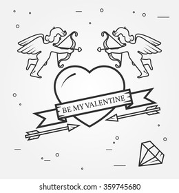 Happy Valentine's Day greetings card, labels, badges, symbols, illustrations, tattoo and typography vector elements. For web design and application interface. Thin line icon.