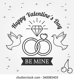 Happy Valentine's Day greetings card, vector element. Thin line icon.