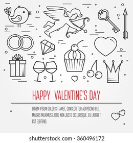 Happy Valentine's Day greetings card, labels, badges, symbols, illustrations, tattoo, t-shirts, banners, flyers and other types of business design with place or your text. 