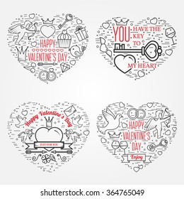Happy Valentine's Day greetings card, labels, badges, symbols, illustrations, tattoo, t-shirts, banners, flyers and other types of business design with place or your text. 