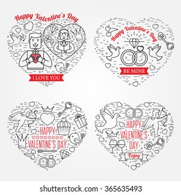 Happy Valentine's Day greetings card, labels, badges, symbols, illustrations, tattoo, t-shirts, banners, flyers and other types of business design. Thin line  celebration elements icon.