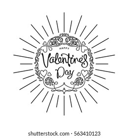 Happy Valentine's Day greetings card. Mono line trendy emblem with handwritten calligraphy.
 Vector elements.