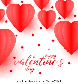 Happy valentines day greetings card design with paper cut heart shape on white background,  EPS10 Vector illustration.
