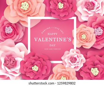 Happy Valentine's Day greetings design with beautiful blossom flowers