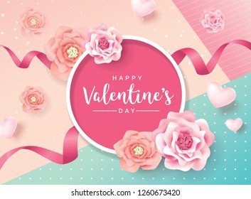 Happy Valentine's Day greetings design with beautiful blossom flowers