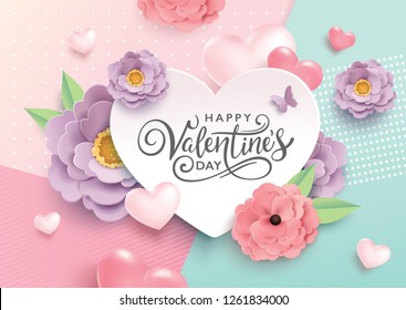 Happy Valentine's Day greetings design with beautiful blossom flowers