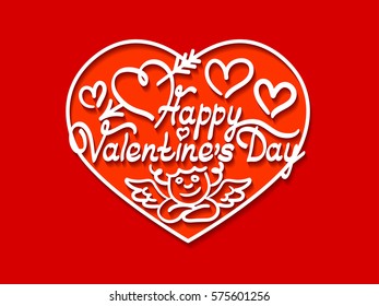 Happy Valentine's Day! Greetings in a heart shape. Vector illustration.