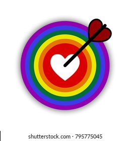 Happy valentines day greetings with  heart shape arrow and rainbow board in white background.  LGBT love