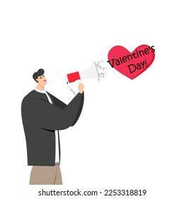 Happy Valentines Day. The guy in the gromophone congratulates on Valentine's Day. Vector illustration

