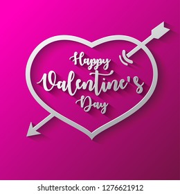Happy Valentines Day with hand drawing lettering design. heart and arrow. Vector illustration.