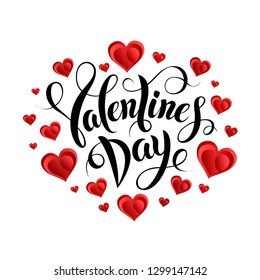 Happy Valentines Day Hand Drawing Vector Lettering design. Calligrathy. Isolated on white background