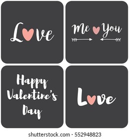 Happy Valentines Day Hand Drawing Vector Lettering design.Happy Valentine's DayTypographic on Chalkboard background with Hearts and Arrow.