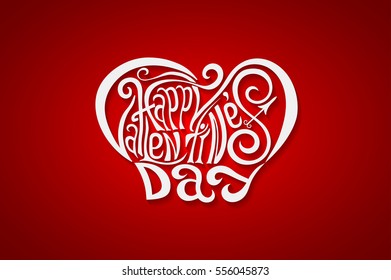 Happy Valentines Day hand drawing lettering design. White on red background. Vector illustration