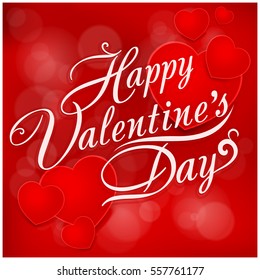 Happy Valentines Day hand drawing inscription. Happy valentine's day text on pattern. Lettering design vector illustration.