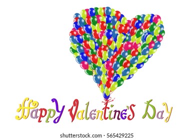 Happy Valentine's day. Hand Drawing Vector Lettering design. Balloons in the shape of a heart on a white background isolated. Concept for congratulations card.