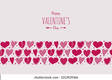 Happy Valentine's Day - hand drawn card in retro style with cute hearts. Vector.