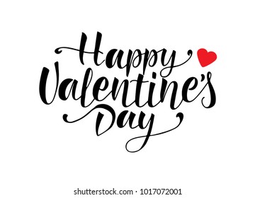 HAPPY VALENTINES DAY- hand drawn typography poster. Black lettering with red heart on white background.Holiday phrase for card, postcard,event icon,logo,badge.Vector illustration. 