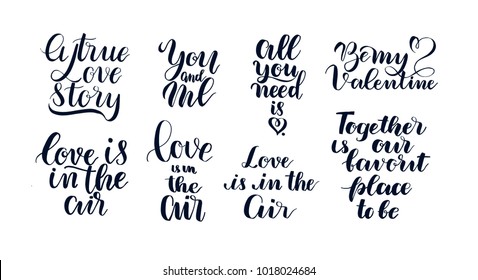 Happy Valentine's Day hand drawn brush lettering, isolated on background. Vector illustration set card. 