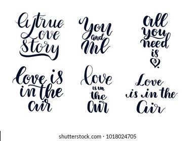 Happy Valentine's Day hand drawn brush lettering, isolated on background. Vector illustration set card. 