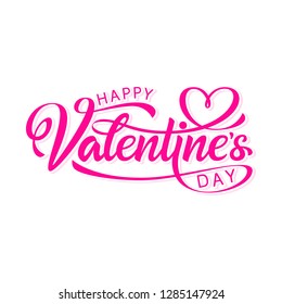 Happy Valentine's Day hand drawn lettering. Ready vector text for design.