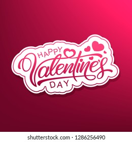 Happy Valentine's Day hand drawn lettering. Ready pink text and template for print design. Calligraphy inscription.
