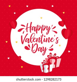 Happy Valentine's Day hand drawn lettering. Typography poster with handwritten calligraphy text on red background. Amazing love message illustration. 