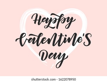 Happy Valentine's day hand drawn lettering. Template for, banner, poster, flyer, greeting card, web design, print design. Vector illustration.