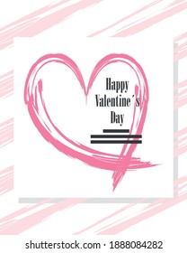 happy valentines day hand drawn heart and lettering card vector illustration