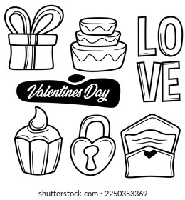 happy valentines day hand drawn sticker set