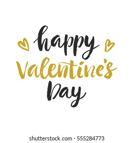 Happy Valentines Day hand drawn brush lettering, isolated on white. Romantic holiday gift card, poster with vector modern calligraphy.