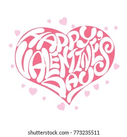 Happy Valentines Day in Hand drawn on Pink Heart shape
