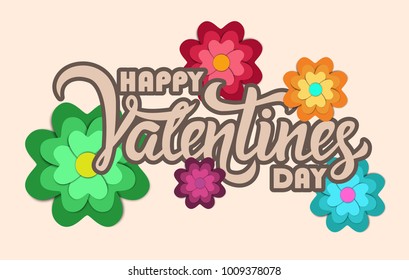 Happy Valentines Day hand lettering typography vector with cute heart flower ornaments for greeting cards, banner