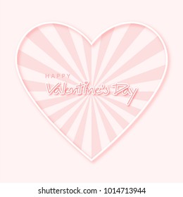 Happy Valentine's day hand lettering on Sun ray heart background design sweet pink two tone color with white line and shadow vector eps10 