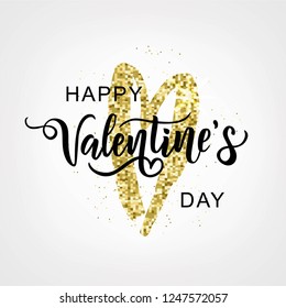 Happy Valentine's day hand lettering. Vector. Romantic postcard, card, invitation, banner template. Celebration quote