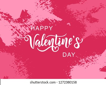 Happy Valentine's day hand lettering. Vector. Romantic quote postcard, card, invitation, banner template. 