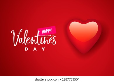 Happy Valentine's day hand lettering on red background. Vector typography. Romantic quote postcard, card, invitation, banner template. 