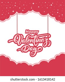 Happy Valentine's day hand lettering on white background. Vector typography. Romantic quote postcard, card, invitation, banner template. 