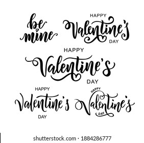 Happy Valentine's day hand lettering texts set. Vector illustration. Romantic quote postcard, card, invitation, banner template. 