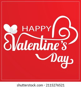 Happy Valentine's day hand lettering on red background. Vector typography. Romantic quote postcard, card, invitation, banner template.