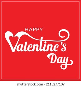 Happy Valentine's day hand lettering on red background. Vector typography. Romantic quote postcard, card, invitation, banner template.