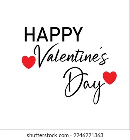 Happy Valentine's Day hand lettering sign with little red hearts. Simple calligraphy sign, romantic Valentines quote. Cute vector illustration.