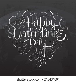 Happy Valentine`s DAY hand lettering on blackboard - custom handmade calligraphy 