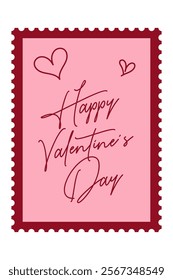 Happy Valentine's Day Hand Lettering Greeting Stamp. Isolated on White Background.