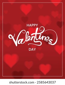 Happy Valentine's day hand lettering greeting card banner on red background.Vector illustration.